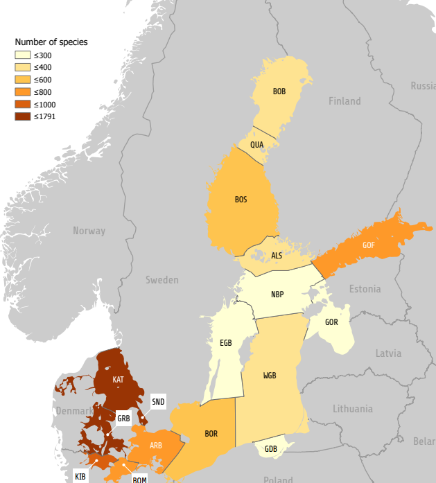 Liigirikkus Läänemeres. Allikas: HELCOM Checklist 2.0 of Baltic Sea Macrospecies